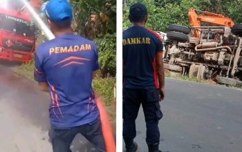 Petugas Damkar Sekadau Evakuasi Mobil Tangki LPG Terbalik Petugas Damkar Sekadau Evakuasi Mobil Tangki LPG Terbalik