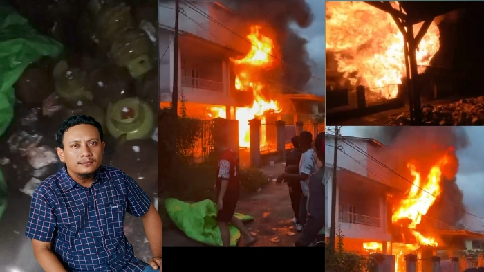 Ratusan tabung LPG 3 kg subsidi berhamburan saat ruko terbakar