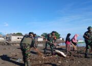 Wujudkan Lingkungan Asri, Koramil 03 Likupang Karya Bakti Bersihkan Pesisir Pantai Desa Likupang Kampung Ambong